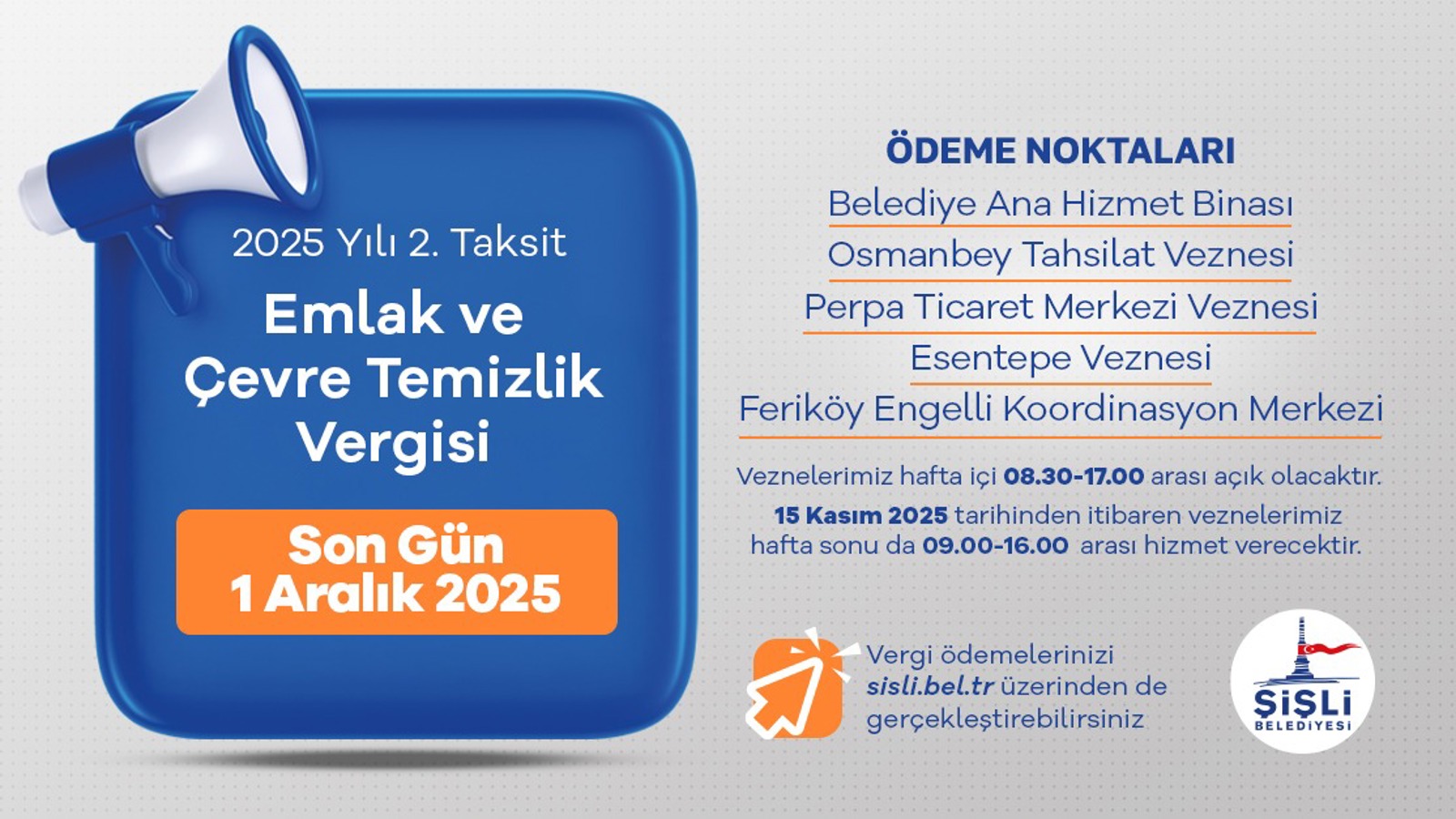 2025 YILI 2. TAKSİT EMLAK VE ÇEVRE TEMİZLİK VERGİSİ