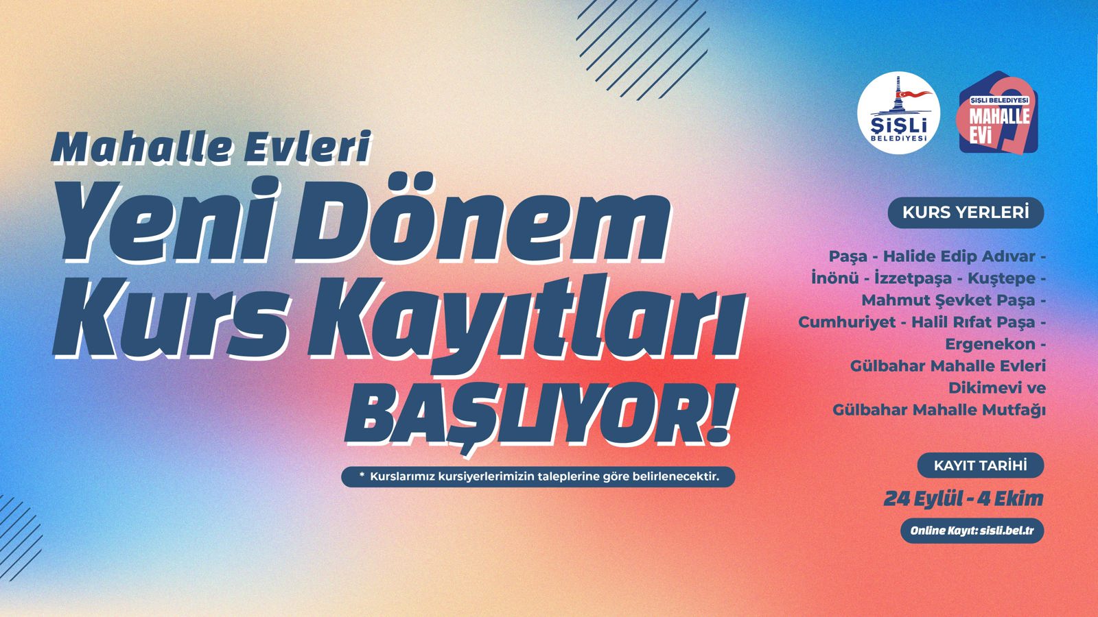 MAHALLE EVLERİ YENİ DÖNEM KURS KAYITLARI BAŞLIYOR