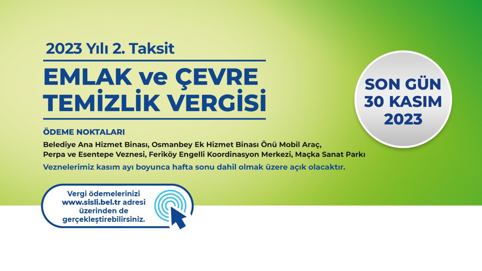 Emlak ve Çevre Temizlik Vergisi 2. Taksit Ödeme Dönemi Başladı